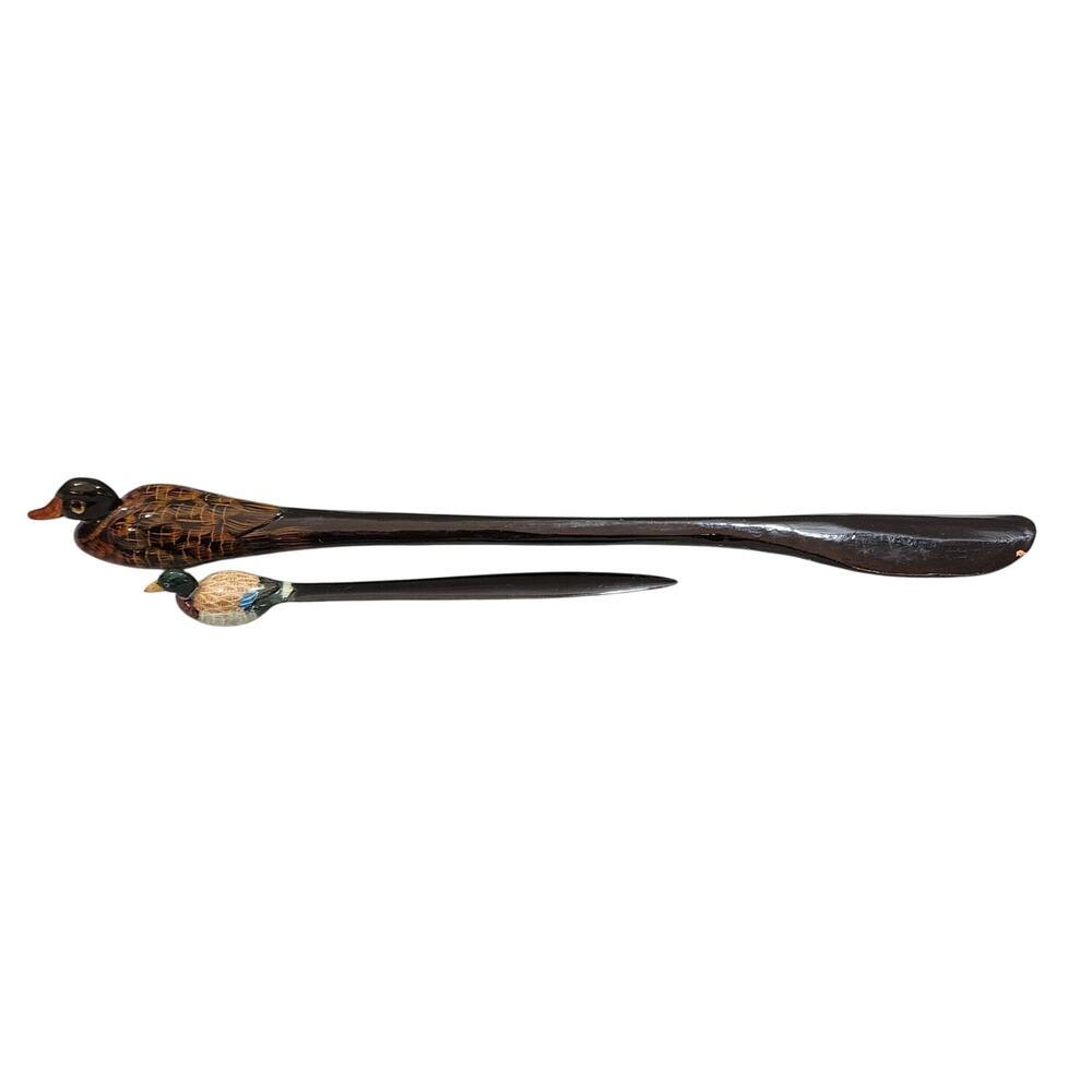 Hand Painted Mallard Duck Plastic Letter Opener and Wooden Wood Duck Shoe Horn